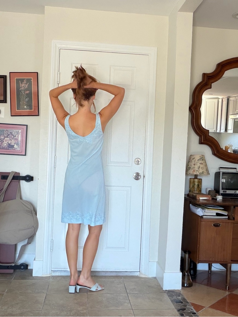 Vintage Light Blue Lace-Trim Slip Chemise - Picture 5 of 5